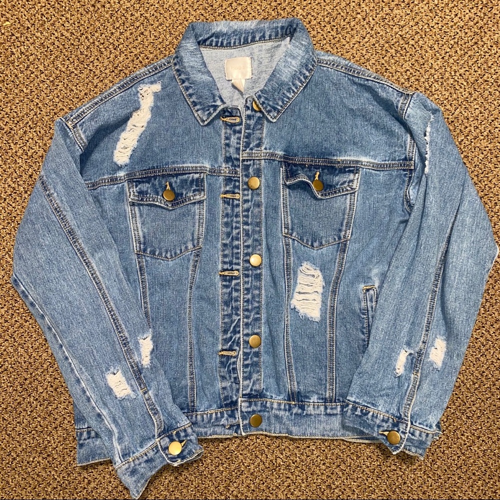 Oversized distressed denim jacket